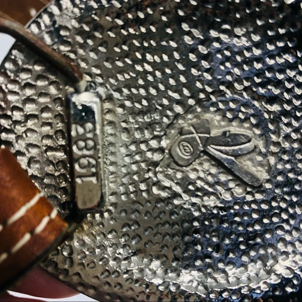 Vintage Native American silver turquoise leather belt size 34. 1983